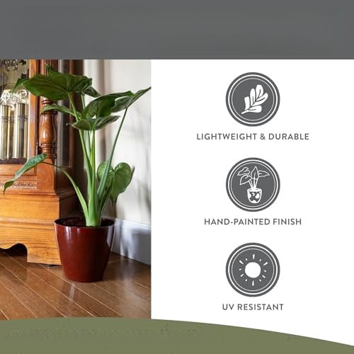 Classic Home and Garden Vogue Planter Pots w/Pottery Quality Finish - Modern Indoor & Outdoor Flower Pots - UV-Resistant Porch Planters - Decorative Pot for Flowers & Herbs (8” Burnished Rust)