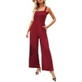 thumbnail image 2 of KOMOO Womens Casual Sleeveless Loose Jumpsuits Square Collar Smocked Rompers Pockets Wide Leg Jumpsuit, 2 of 5