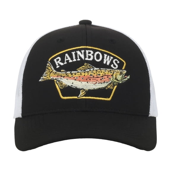 Outdoor Cap Rainbow Trout 6-Panel Structured Trucker Hat – Embroidered Fishing Meshback Cap, Black, One Size