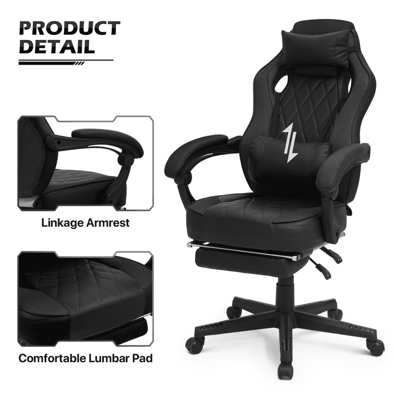 Magshion Computer Desk & Chair Set, Free Standing Laptop Table and  Adjustable Gaming Chair Recliner with Retractable Footrest & Lumber Support  for Home Office, Black 