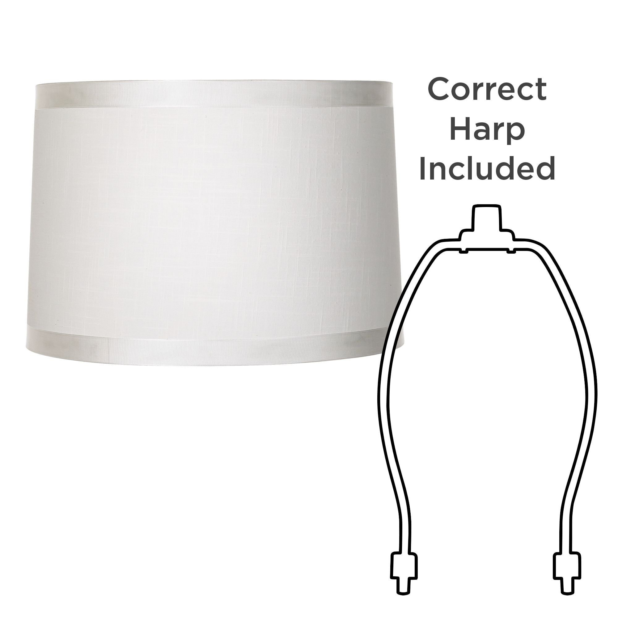 Springcrest Set of 2 Off-White Fabric Medium Drum Lamp Shades 15" Top x 16" Bottom x 11" High (Spider) Replacement with Harp and Finial