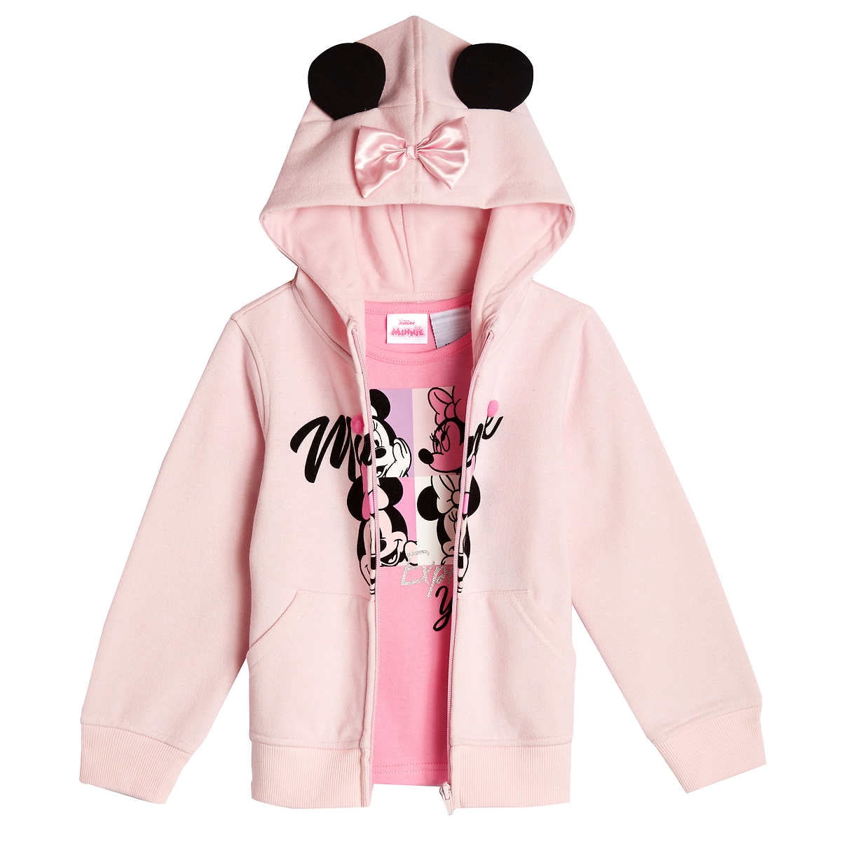 Minnie Mouse Girls T-Shirt Hoodie Activewear Zip up 2 PC Outfit Set WarnerBros Sizes 3T-7
