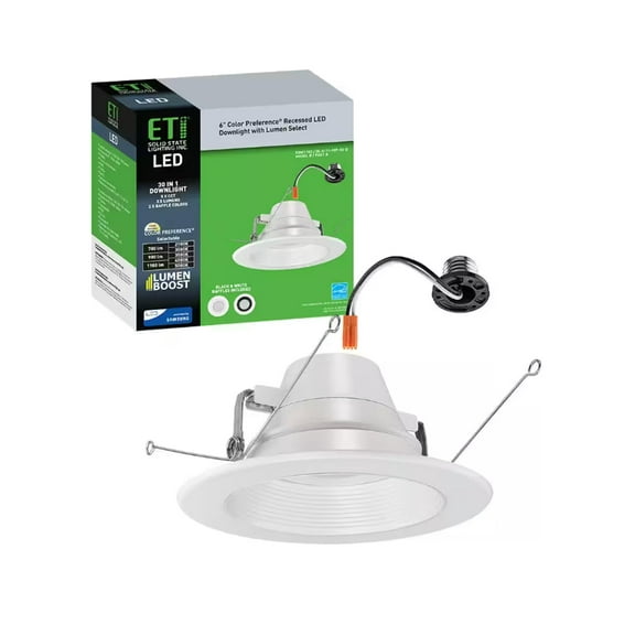 ETI 6" 5CCT Color Preference 30-in-1 LED Retrofit Recessed Light with Lumen Boost, 53801102