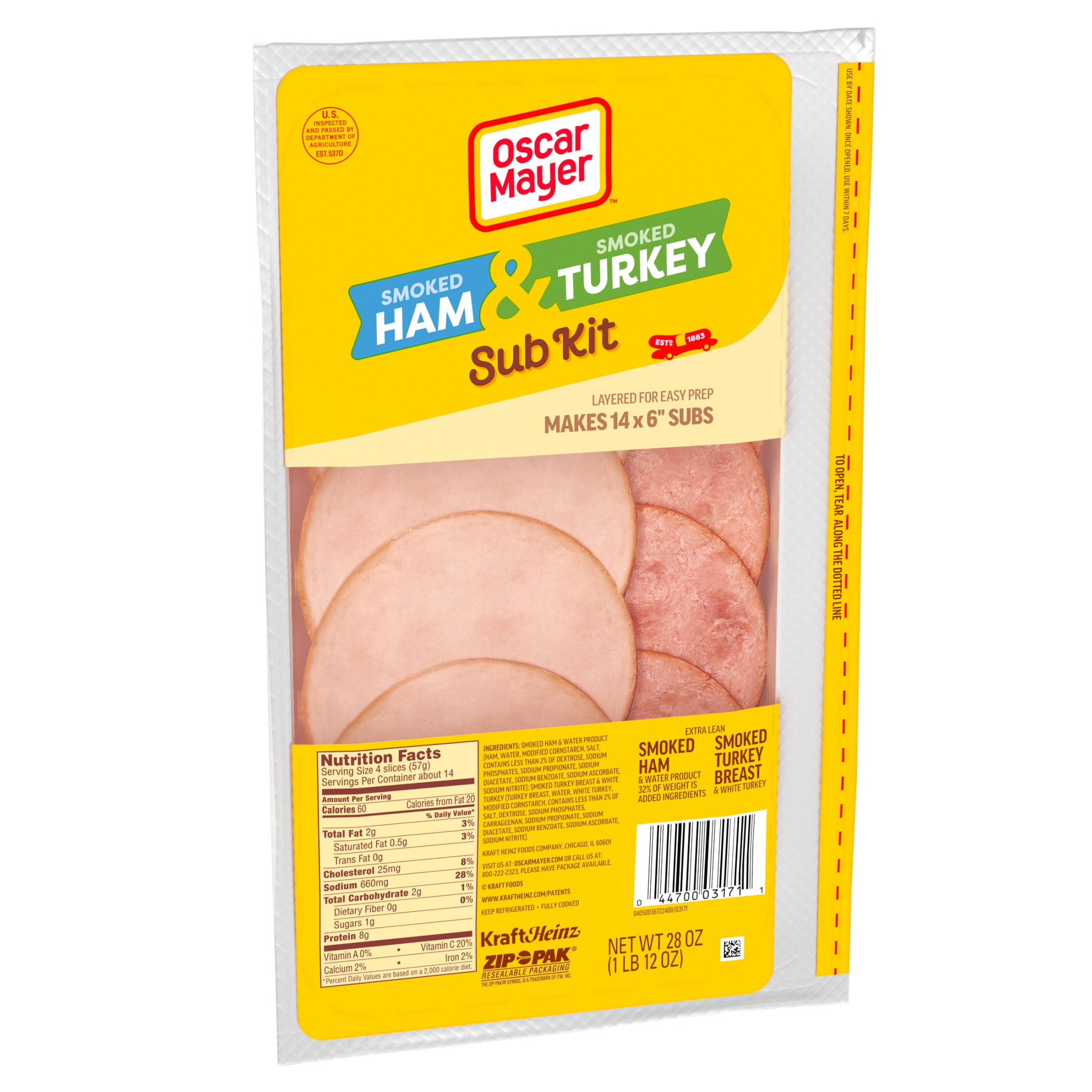Oscar Mayer Sub Kit with Extra Lean Smoked Ham & Extra Lean Smoked Turkey Breast Sliced Deli Lunch Meat, 28 oz Package