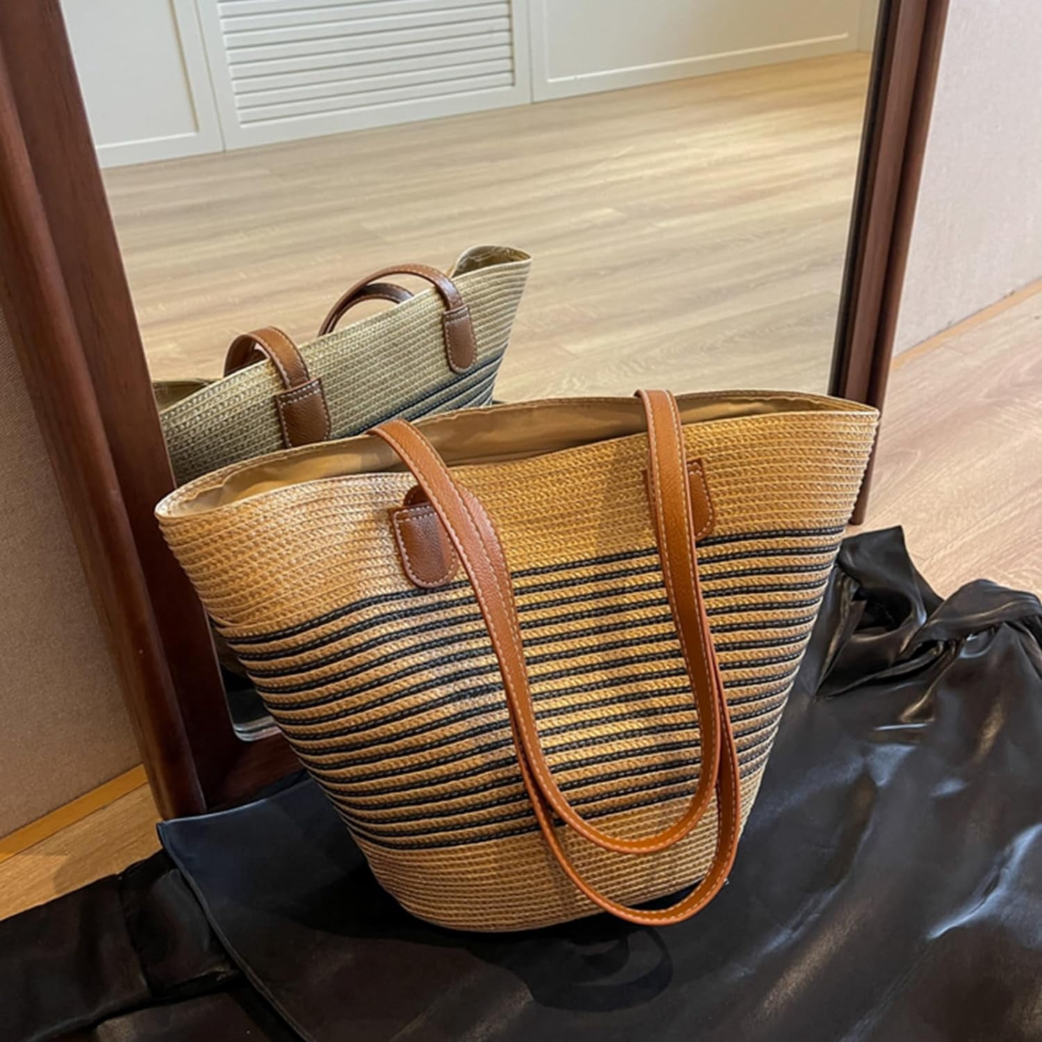 Kukuzhu Straw Beach Bag, Summer Straw Handbags for Women TrendyStraw Purses Woven Tote Bag for Travel Vacation