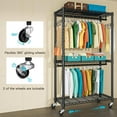 thumbnail image 5 of P1 Heavy Duty Garment Rack, 3 Tiers Adjustable Rolling Metal Closet Organizer with Lockable Wheels, FreeStanding Wardrobe with Double Hanger Rods & 1 Pair Hooks, Max Load 450 LBS, Black, 5 of 14