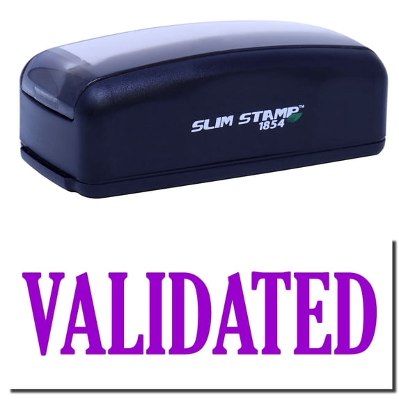 Large Pre-Inked Validated Stamp, Slim 1854, Ultra Slim Design, Impression Size 1-13/16" by 2-1/2", Up to 25,000 Impressions - Purple Ink