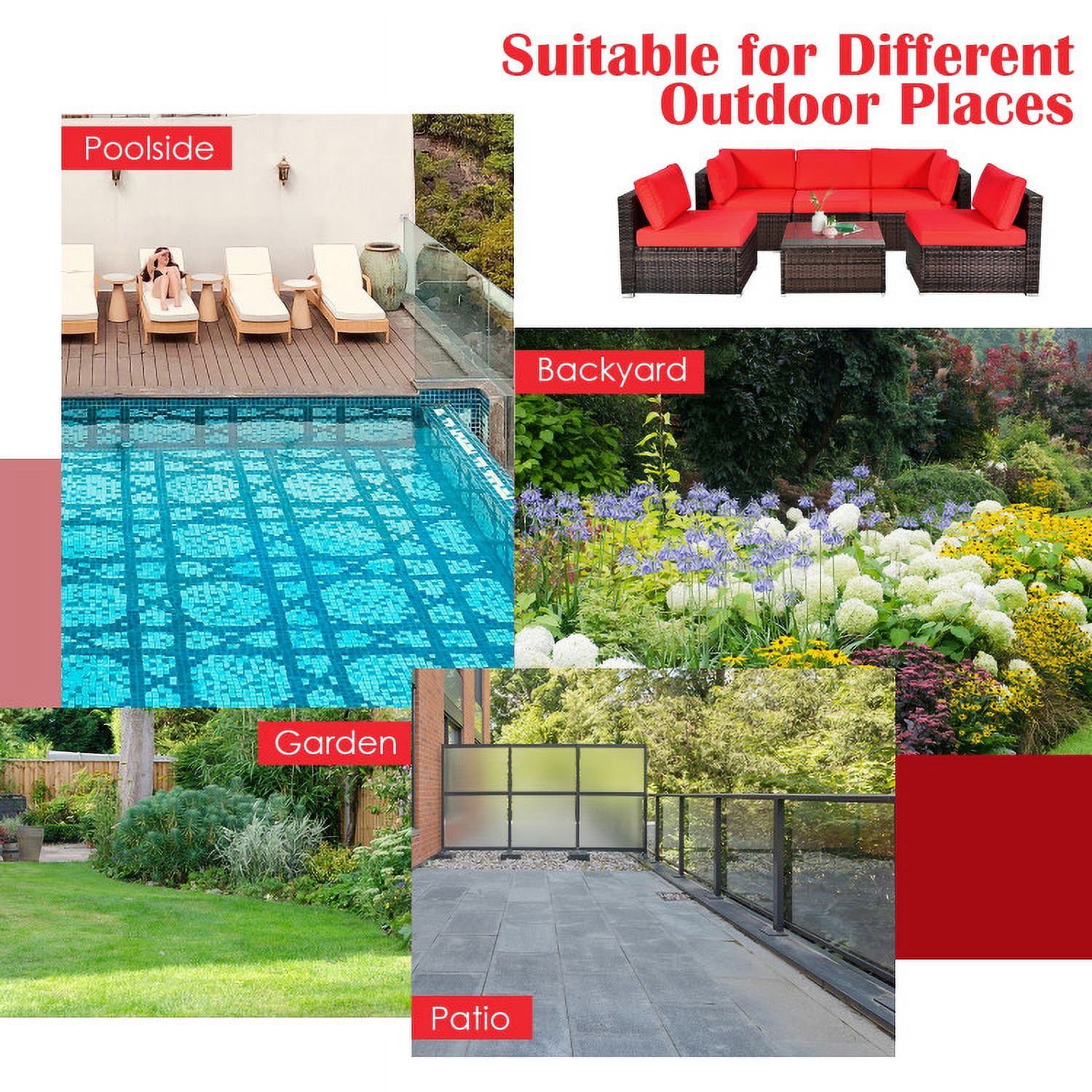 Aimee Lii 6 Pieces Patio Rattan Sectional Furniture Set with Cushions and Coffee Table, Outdoor Deck Furniture, Red Aimee Lii 6 Pieces Patio Rattan Sectional Furniture Set with Cushions and Coffee Table, Outdoor Deck Furniture, Red