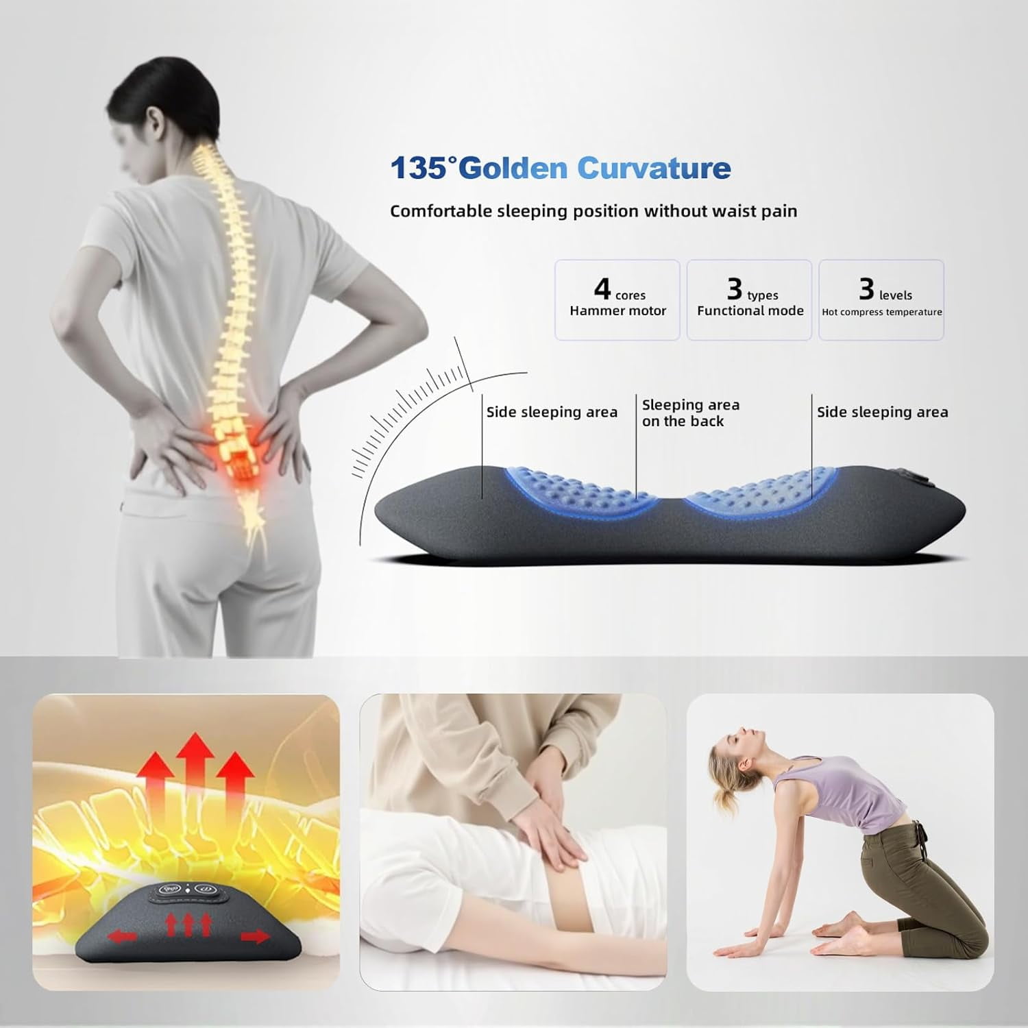 Triple Fusion Back Massager with Heat, Neck Shoulder Back Massager with Heat, Deep Tissue Neck Shoulder for Pain Relief, Vibration & Traction Therapy (Light Gray)