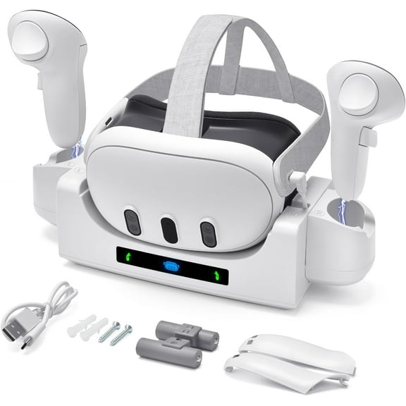 GAEKOL Charging Dock for Oculus/Meta Quest 3 Accessories, Compact Charging Station for VR Headset Controllers, with LED Display, 2 Rechargeable Batteries, Desk and Wall Mount Charger Display Stand
