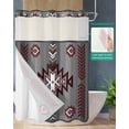 thumbnail image 2 of No Hook Shower Curtain with Snap in Liner, Boho Moroccan Red Geometric Grey Gradient Striped Hotel Shower Curtains for Bathroom, Washable Shower Curtain Liner Set with Mesh Top Window, 66"x72", 2 of 6
