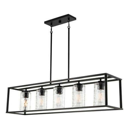 

Kira Home Ryder 42 5-Light Farmhouse Island Light + Hammered Glass Shades Adjustable Hanging Height Black