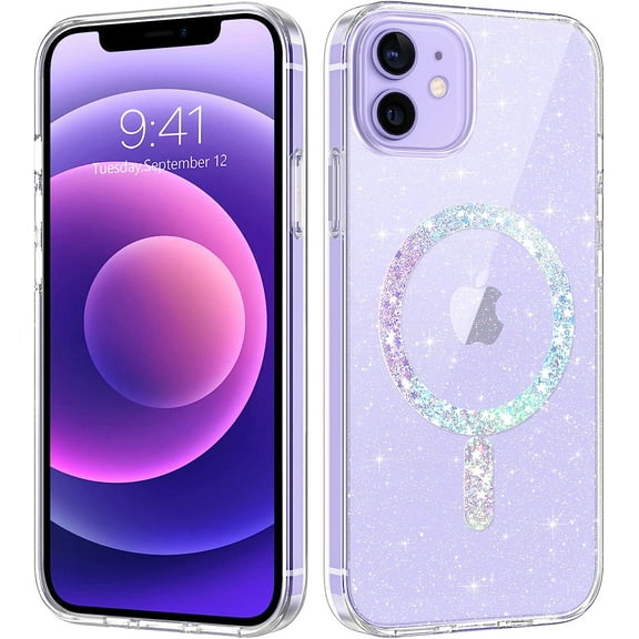 for iPhone 12/iPhone 12 Pro Magnetic Case [Compatible with Magsafe], Clear Glitter Full Body Protective Cover Slim TPU Transparent Shockproof Bling Phone Case for iPhone 12/12 Pro 6.1", Clear
