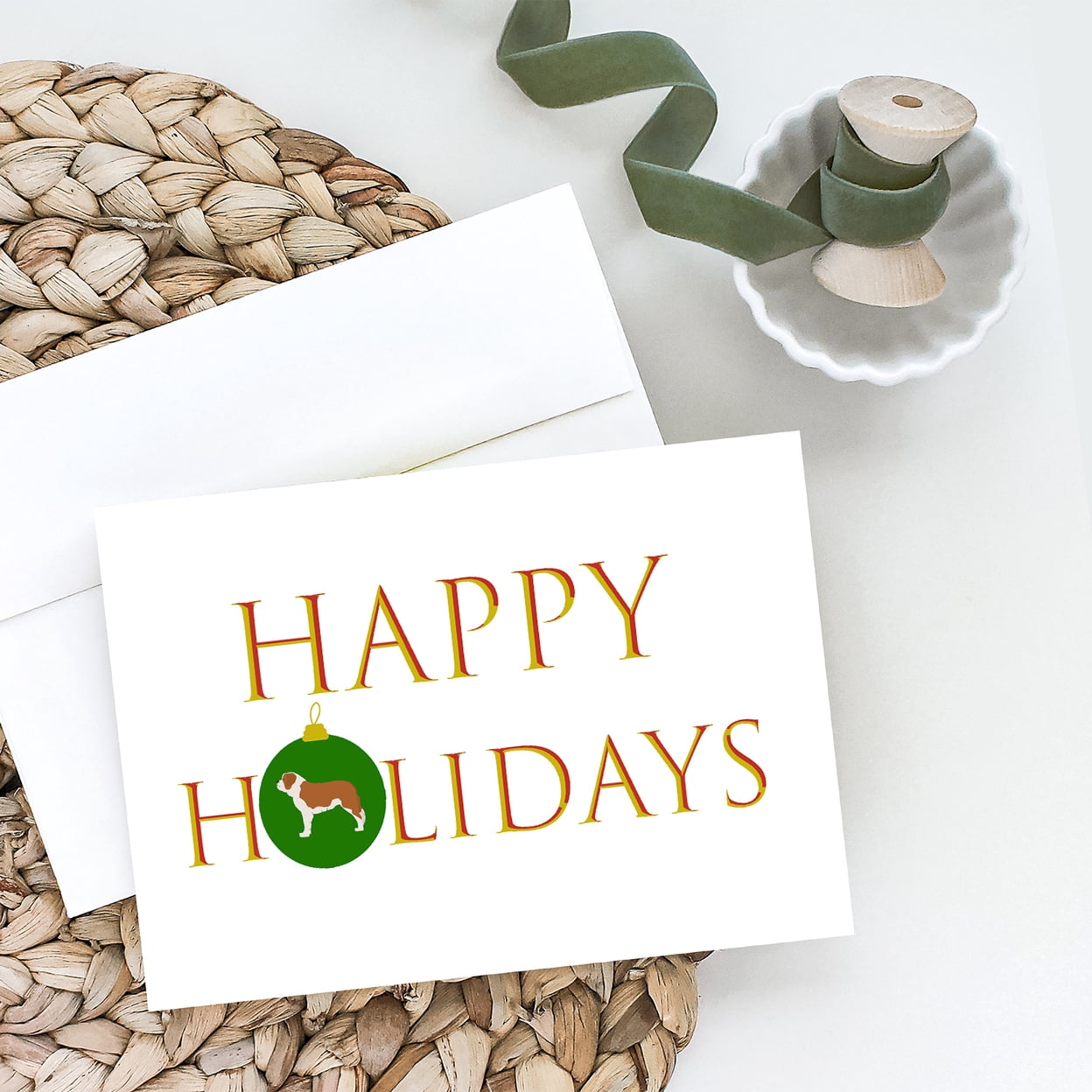 Saint Bernard Happy Holidays Greeting Cards and Envelopes Pack of 8 7 in x 5 in
