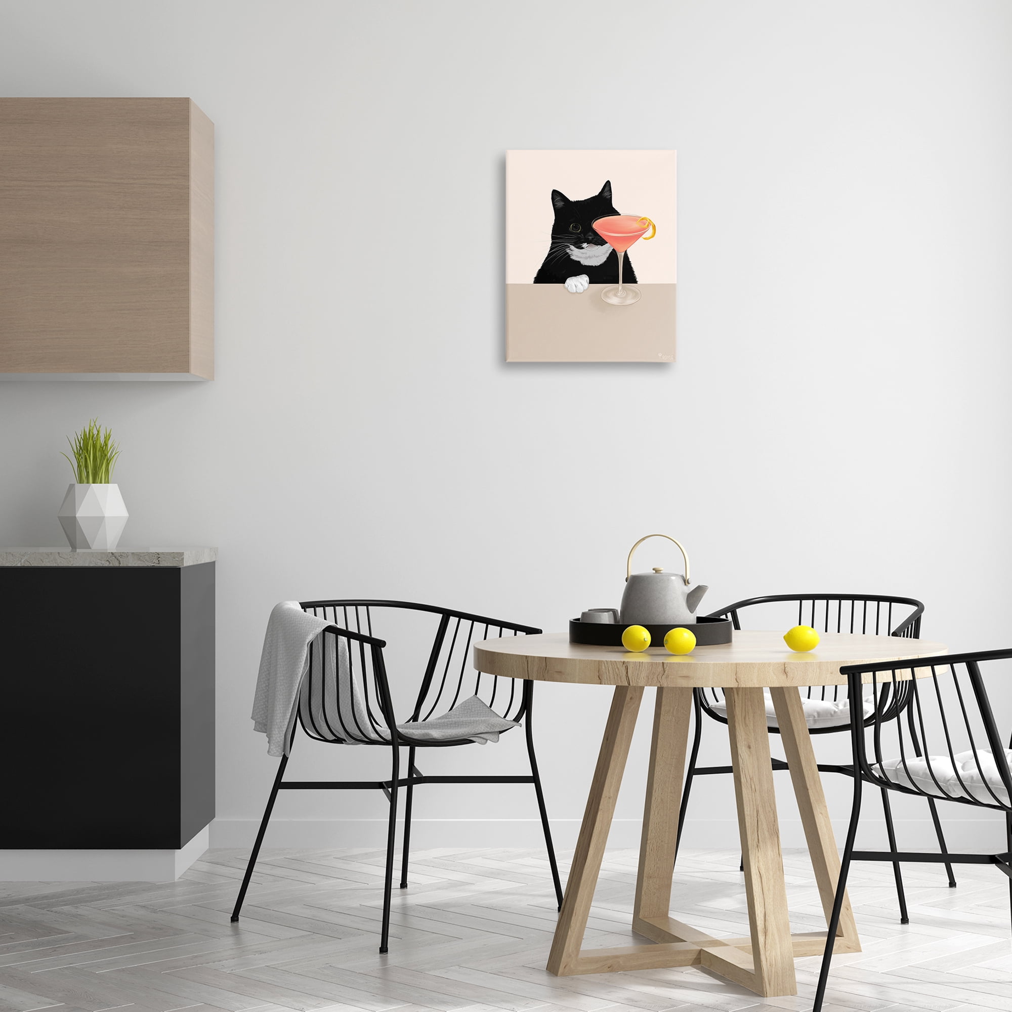 Stupell Industries Cat & Pink Cocktail Food & Beverage Painting Gallery Wrapped Canvas Art Print Wall Art, 16 x 20