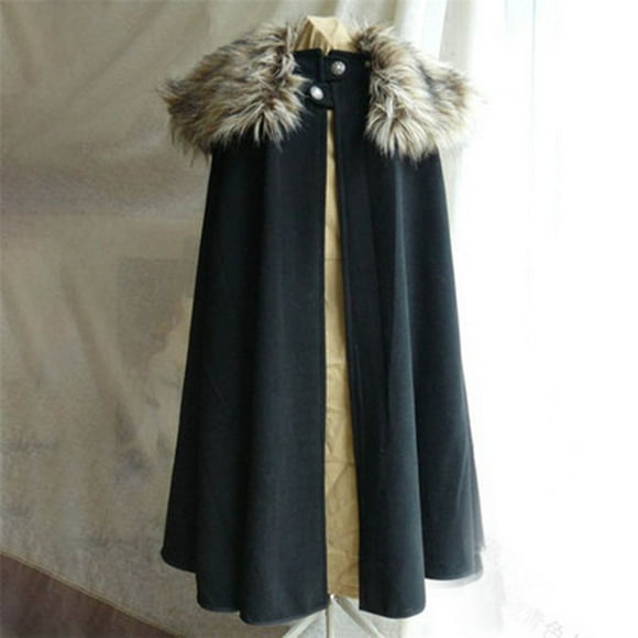 Mikilon Solid Retro Steampunk Cape Woolen Plush Collar Coat Cloak