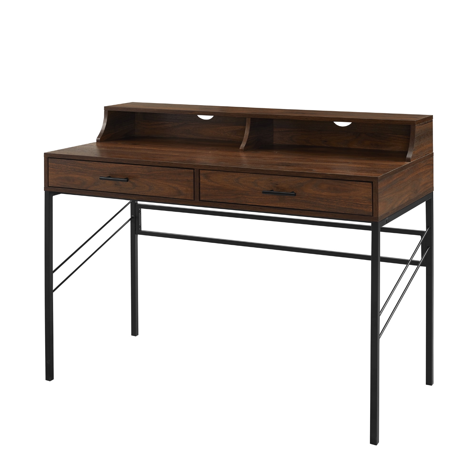 Manor Park Modern Eclectic 2 Drawer Hutch Desk, Dark Walnut