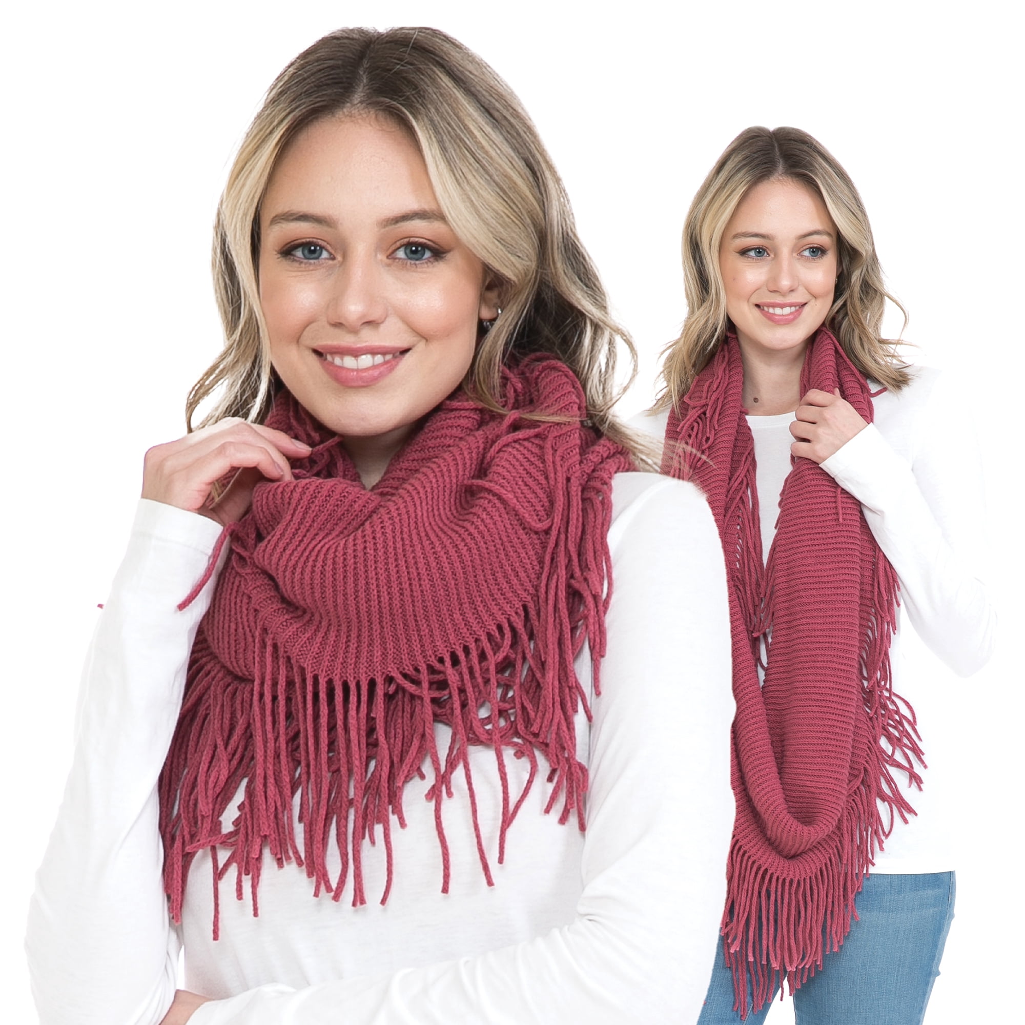 BASICO Warm Knit Winter Scarfs for Women Dark Rose Infinity Scarf Circle Loop Scarves