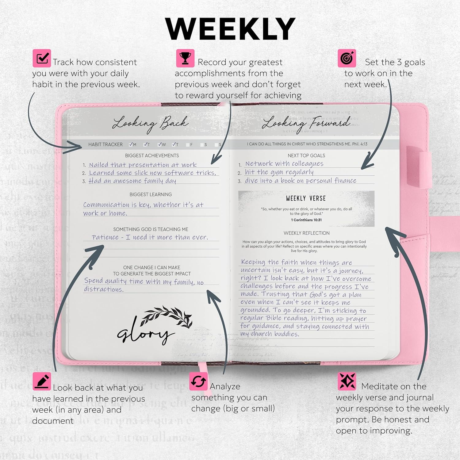 Prazoli Prayer Journal for Women - Daily Devotional Journaling Book for Women, Religious Baptism & Christian Gifts & Bible Study Supplies for Church Note Taking, Devotional Notebook Accs | Pink Dove