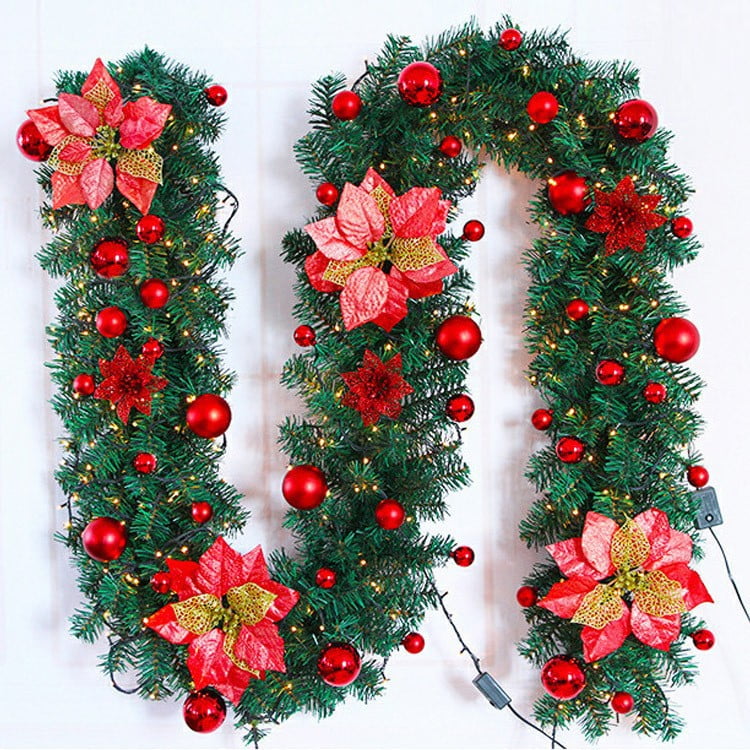 Guirlande De Noël Artificielle Pré-éclairée 9m - Couronne De Flocons Avec 50 Lumières Blanches - Décoration De Fête Intérieur/extérieur