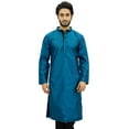thumbnail image 2 of Atasi Men's Casual Dupion Kurta Pyjama Blue Mandarin Collar Ethnic Shirt-S, 2 of 9