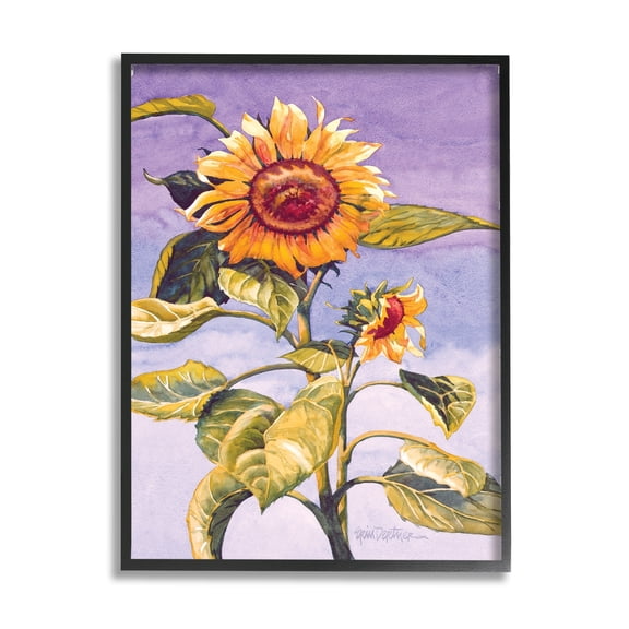 Stupell Industries Sunflower Blooming Purple Sky Botanical & Floral Painting Black Framed Art Print Wall Art