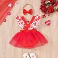 thumbnail image 4 of TAmten 6-9 Month Girl Clothes Ruffled Sleeveless Romper Floral Dreesy Bodysuit Heaedband 2pcs Baby Girl Summer Clothes(Red,3-6 Months), 4 of 4