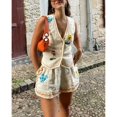 thumbnail image 1 of -Conjunto de chaleco y pantalón corto con bordado de flores para mujer, traje sin mangas con cuello de pico y botones, moda de verano, 2024, 1 of 5