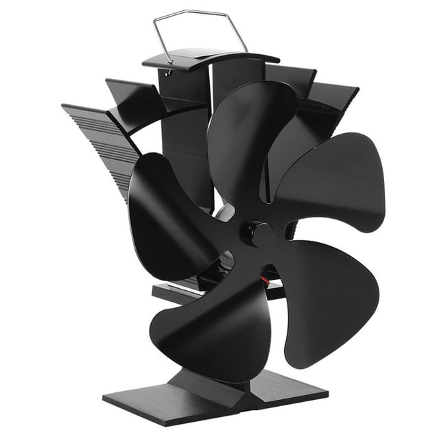 Ventilador de estufa de leña, 5 aspas, ventiladores pequeños alimentados por calor de nuevo diseño, ventiladores ecológicos para leña/quemador de leña/chimenea (negro)