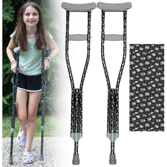 My Crutches-Fashion Designed Colored Youth Junior Crutches for Kids/Teens/Adults w Adjustable Handgrip & Length  Lightweight  Durable Aluminum w Underarm Padding (Crossbones  Heights 5'2" to 5'10")