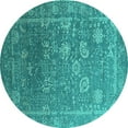 thumbnail image 1 of Ahgly Company Machine Washable Indoor Round Oriental Turquoise Blue Industrial Area Rugs, 3' Round, 1 of 4