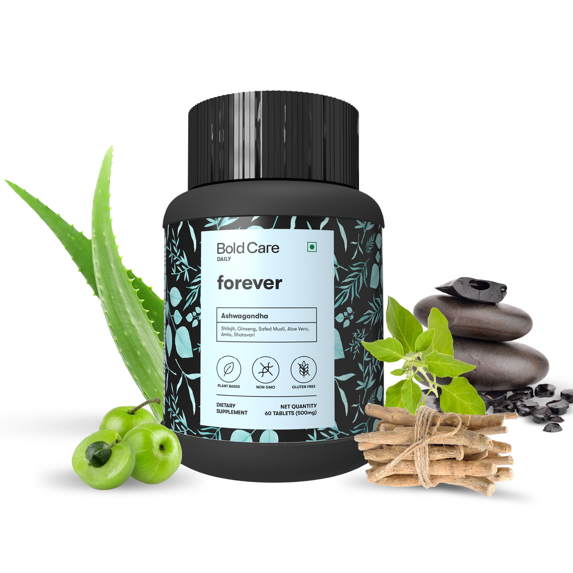 Bold Care Forever 60 Capsules - Ashwagandha &amp; Shilajit - Stamina Booster Supplements for Men - All Natural Safed Musli, Shatavari &amp; More