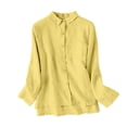 thumbnail image 4 of Chuancc Womens Button Down Shirt Linen Button Up Shirts for Women Long Sleeve Summer Shirt Collared Blouse Linen Tops Yellow 2XL, 4 of 4