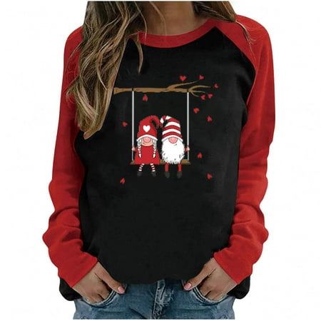 

Womens Long Sleeves Blouse Valentine s Day Fashion Love Printing Patchwork Sleeve Pullover Casual Loose Round Neck Ladies Tunics Sweatshirt Top