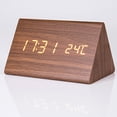 thumbnail image 2 of EeaseMX Reloj despertador digital LED de madera para escritorio, luminoso, silencioso, con temperatura y brillo ajustables (madera marrón y pantalla blanca), 2 of 7