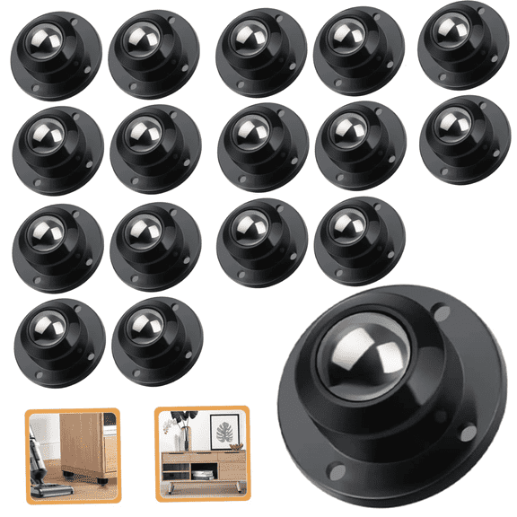 16 Pcs Self Adhesive Caster Wheels,Self Sticky Caster Wheels for Small Appliance Furniture,Storage Box,Trash Can,Black