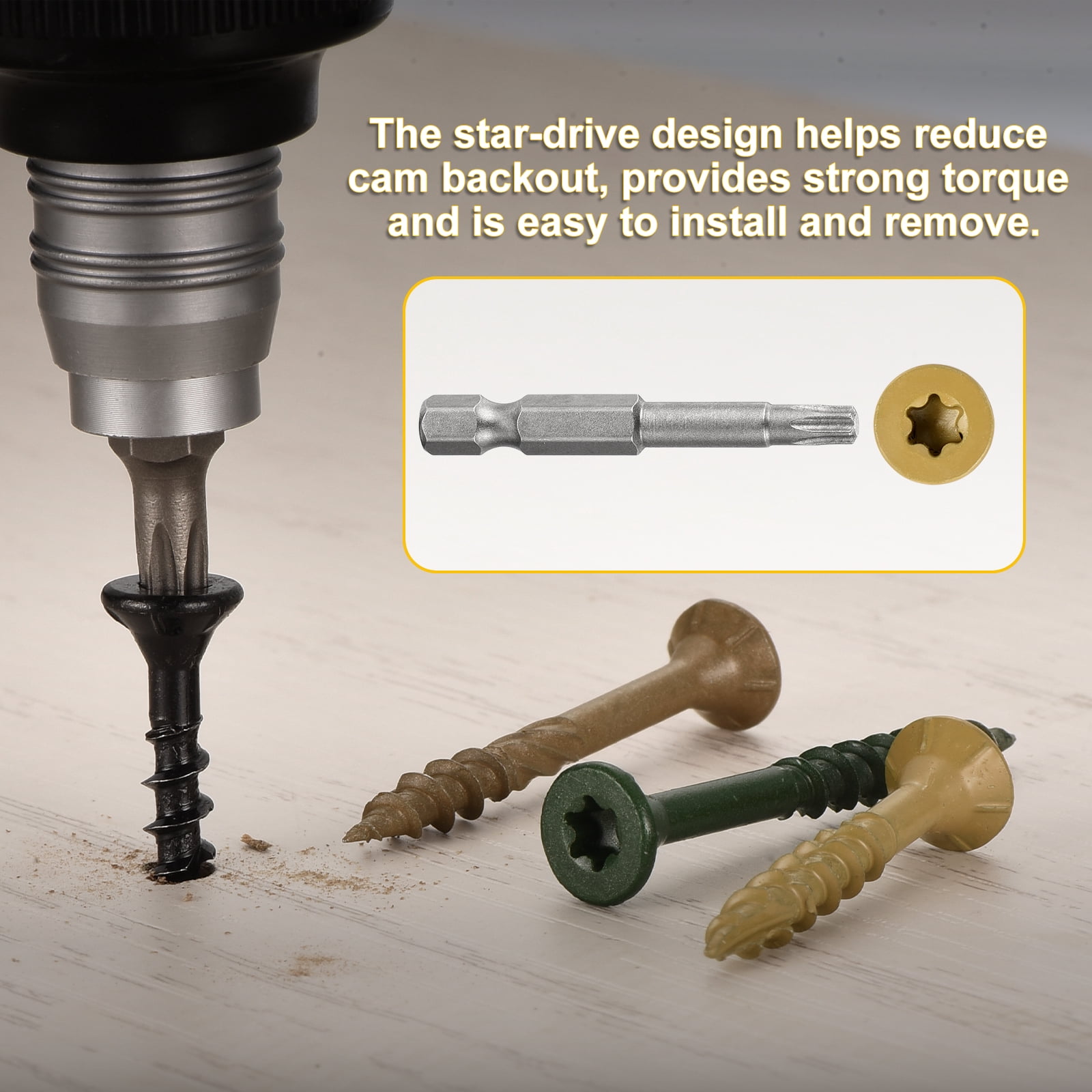 #9x1-1/4"  Deck Screws - 200Pack - Good for Decks, Fences, Frames, Farms, Outdoor Furniture - Carbon Steel Wood Screws W/ T25 Torx Star Drive Bit - Tan