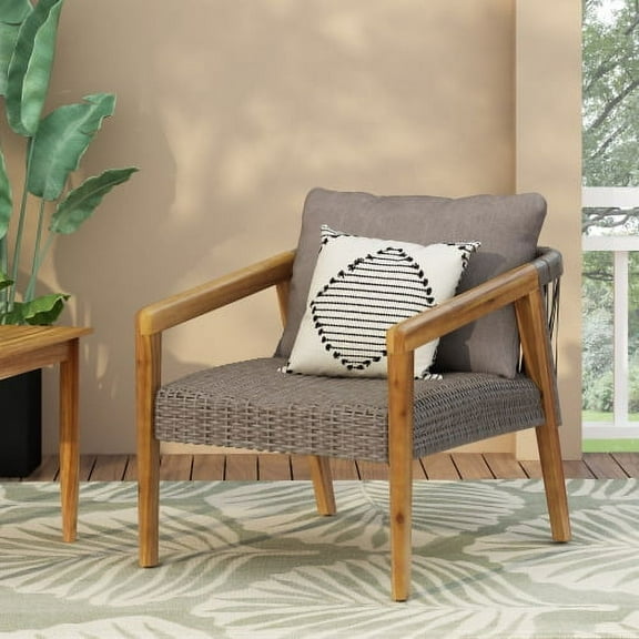 Outdoor Acacia Wood Club Chairs with Cushions Teak/Gray