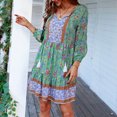 thumbnail image 6 of Wycnly Summer Dresses for Women Beach Flowy Ruffle Swing Strappy Vintage Bohemian Dresses Short Sleeve V-Neck Floral Print Mini Sun Dress Green M, 6 of 7