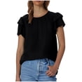 thumbnail image 1 of Plebaso Hauts d'Été pour Femmes Manches Courtes à Volants Blouses Décontractées Col Rond Couleur Unie Chemises Amples pour Femmes, 1 of 7