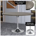 thumbnail image 3 of LeisureMod Verve Mid-Century Modern 48" Round Dining Table with MDF Top and Brushed Chrome Pedestal Base for Dining Room and Kitchen, Dark Maple, 3 of 11