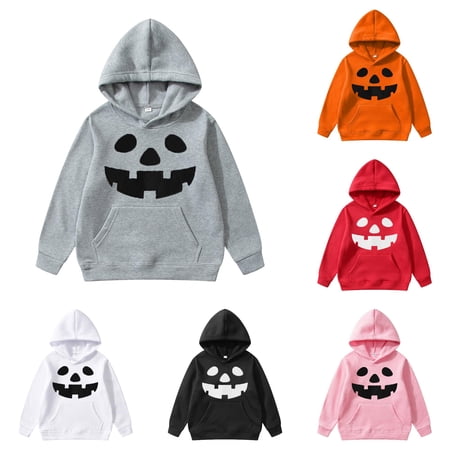 SUXIAN Hoodie For Toddler Halloween Graphic Print Long Sleeve Pullover Soft Jacket Comfortable Casual Outfit Boys Hoodies Grey_009 7-8 Years