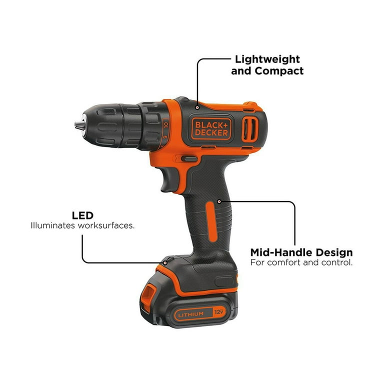  BLACK+DECKER 12V MAX Drill & Home Tool Kit, 60-Piece with Extra  1.5-Ah Lithium Battery (BDCDD12PK & LBXR20) : Tools & Home Improvement