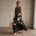 thumbnail image 3 of Xixirimido Cranes Black Print Maxi Dress for Women Crewneck Sleeveless Dresses A-line Casual Flowy Summer Beach Long Sundresses with Pockets Vacation Wear, Size L, 3 of 7