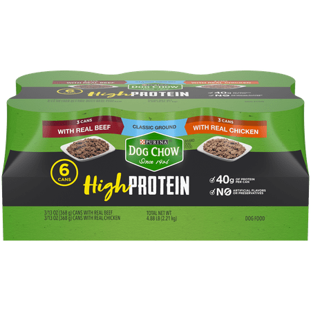 Purina Dog Chow High Protein Pate Wet Dog Food, With Chicken & Beef Variety Pack - (6) 13 oz.
