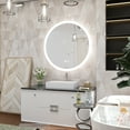 thumbnail image 4 of Keonjinn 32 inch Round LED Bathroom Mirror with Front Lights 3000K/4500K/6000K Large Lighted Vanity Mirror Circle Mirror with Lights Dimmable Modern Wall Mounted LED Anti-Fog Makeup Mirror, 4 of 8