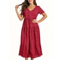 thumbnail image 4 of Iyufng Women's Checkered Dresses V-Neck Short-Sleeve Pleated Dress, 4 of 6
