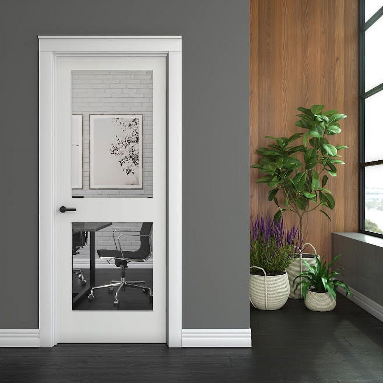 36 in. x 80 in. x 1-3/8 in. Clear Glass 2-Lite Shaker Primed Solid Wood Core Interior Door Slab