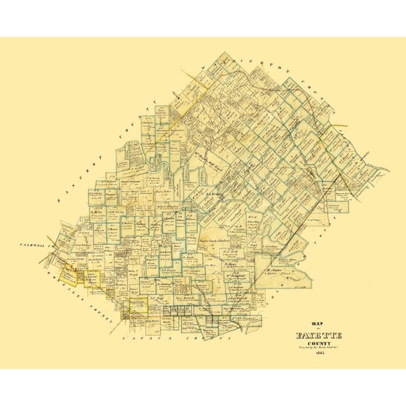 Historic County Map - Fayette County Texas - Martin 1865 - 28.11 x 23 - Vintage Wall Art