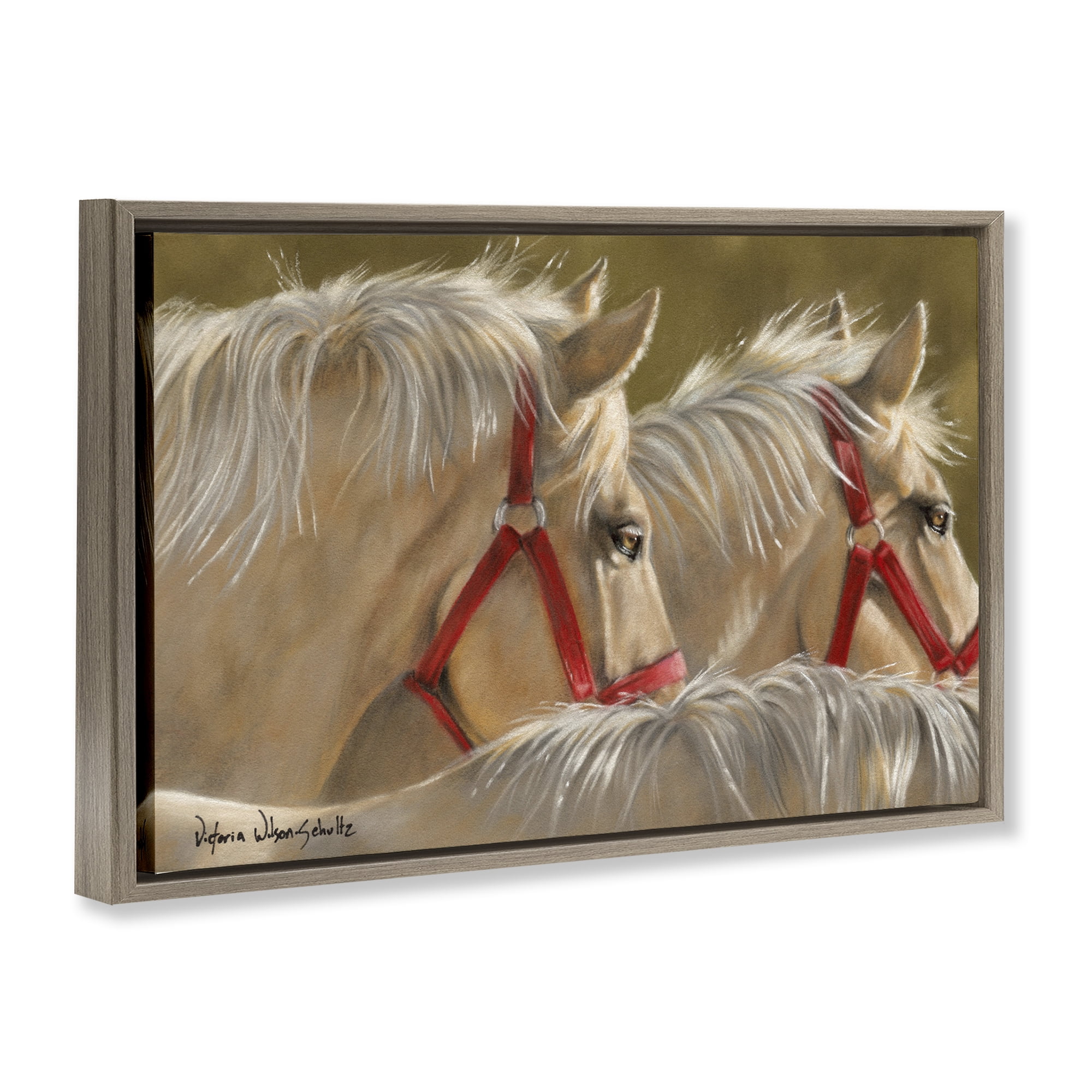 Stupell Industries Horses with Red Bridles Animals & Insects Painting Brown Floater Framed Canvas Art Print Wall Art, 31 x 21